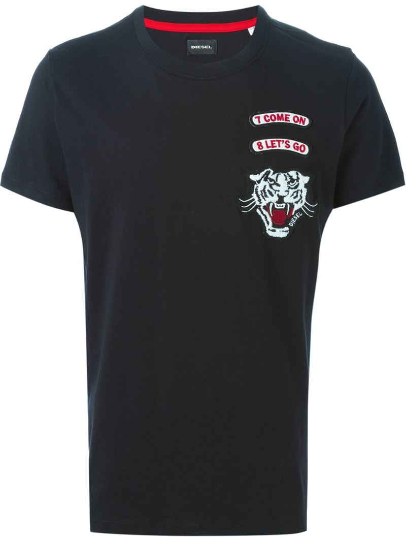 DIESEL Tiger Patch T-shirt in Black for Men - Lyst