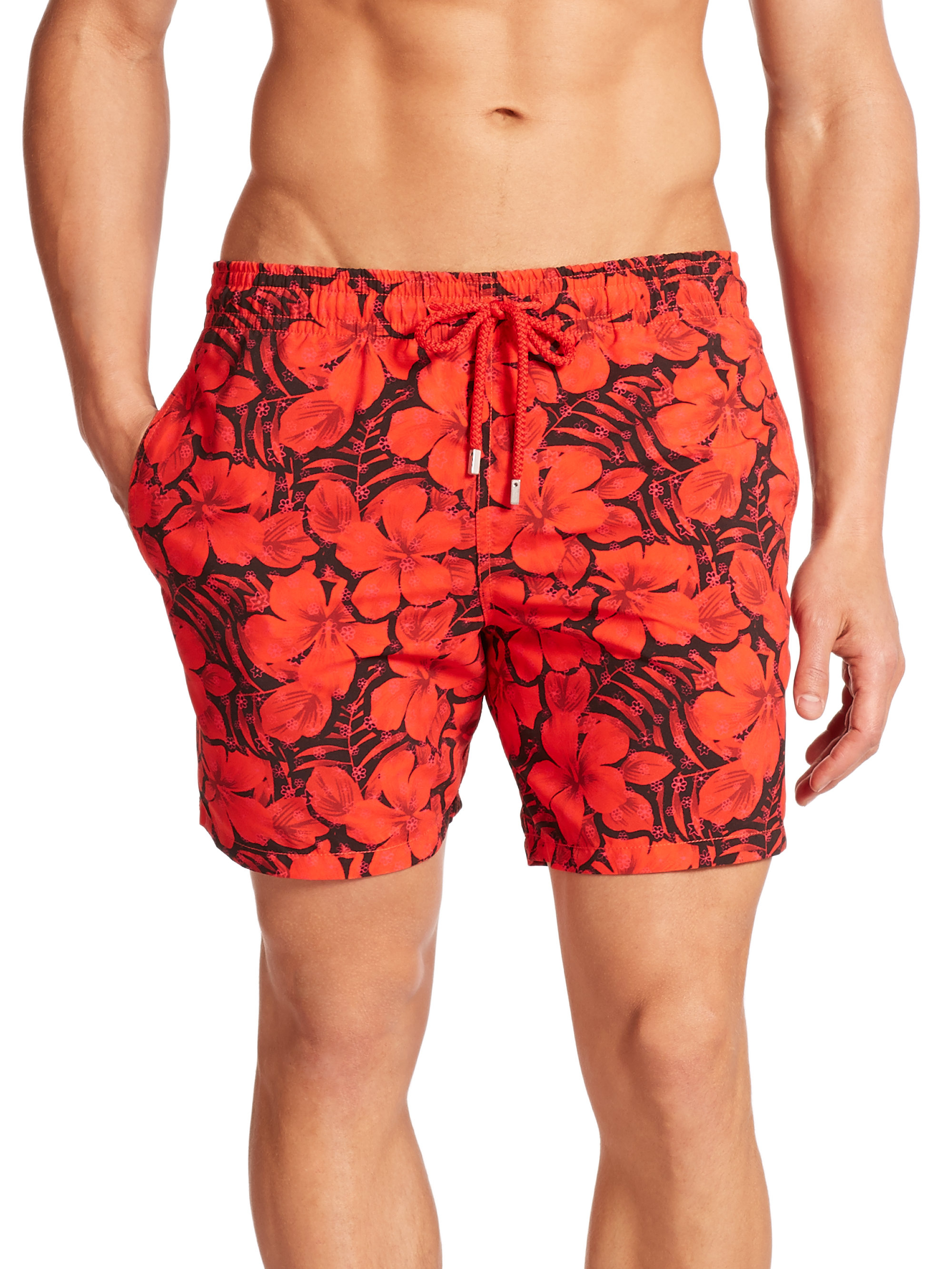 Lyst - Vilebrequin Moorea Hibiscus Print Swim Trunks in Red for Men