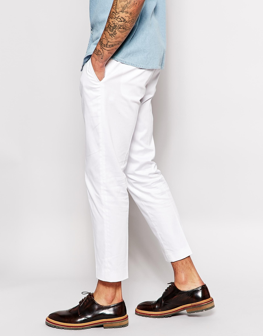 ASOS Skinny Smart Cropped Trousers In Cotton Sateen in White for