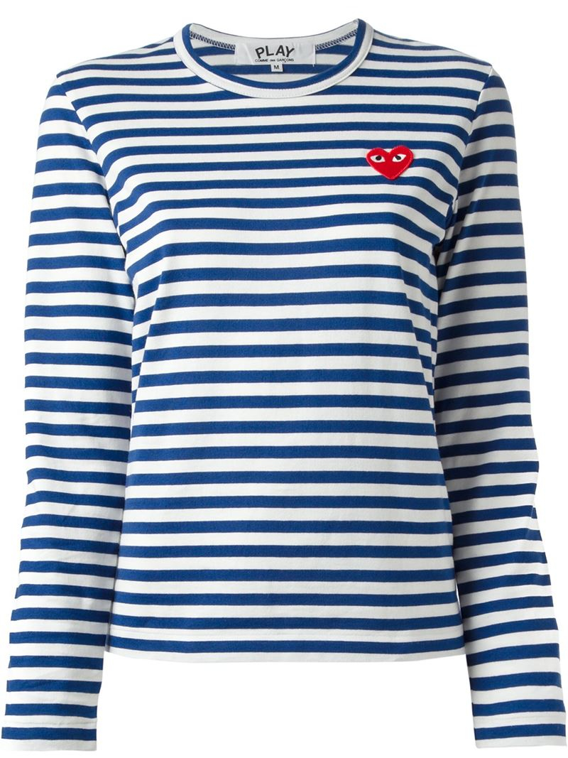 Play comme des garçons Striped T-Shirt in Blue | Lyst