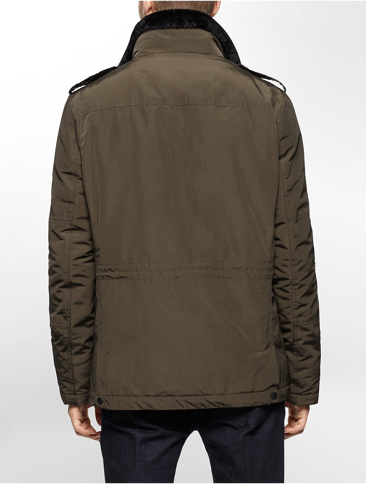 Lyst Calvin Klein White Label Faux Fur Collar Military Jacket in