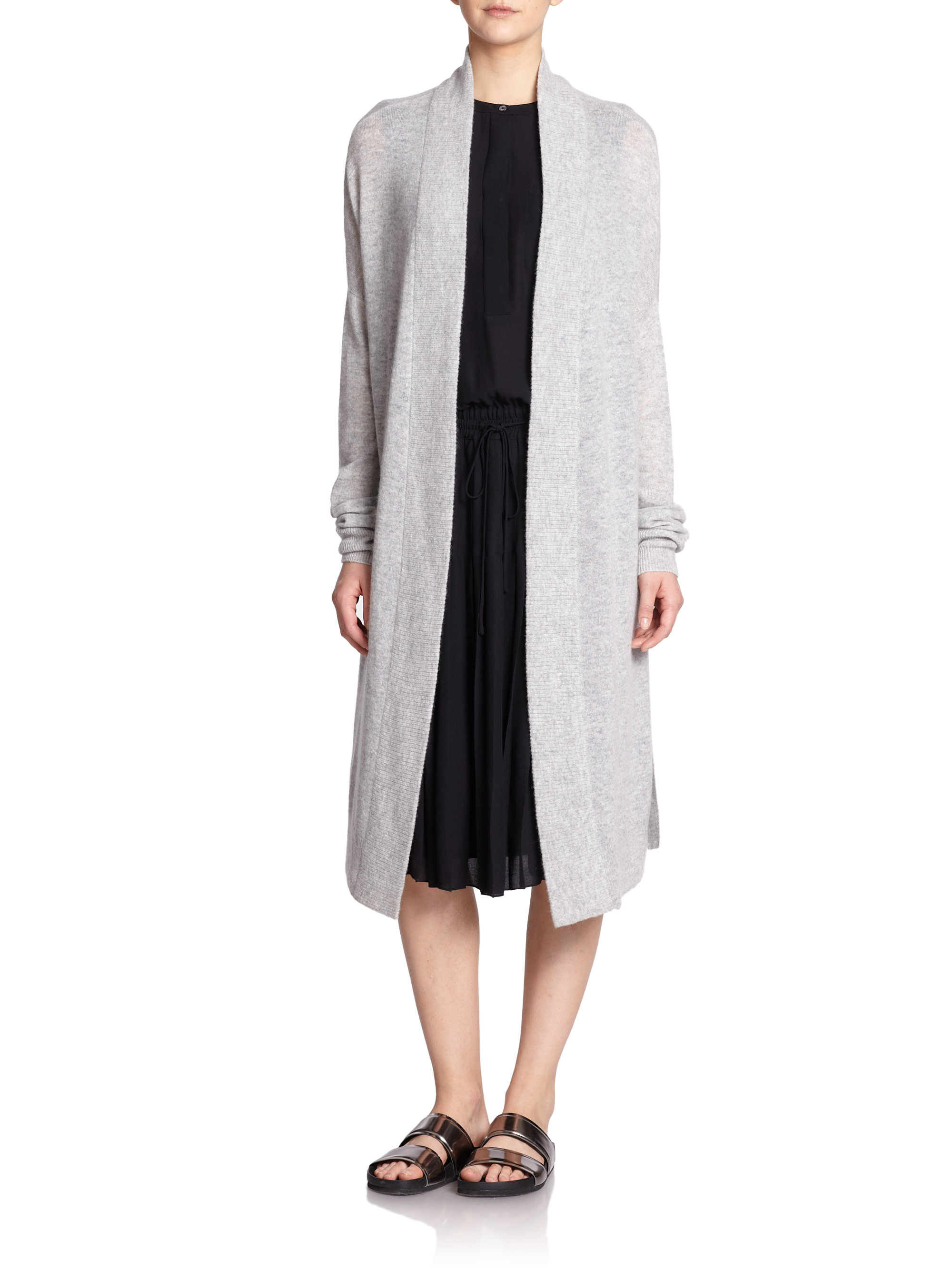 Vince Long Wool & Cashmere Cardigan in Heather Steel (Gray) Lyst