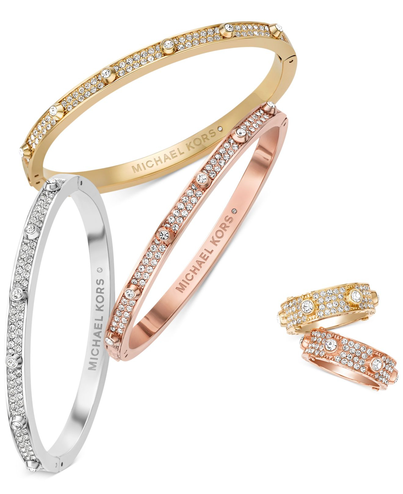 Michael Kors Rose Gold-Tone Crystal Hinge Bangle Bracelet in Metallic ...