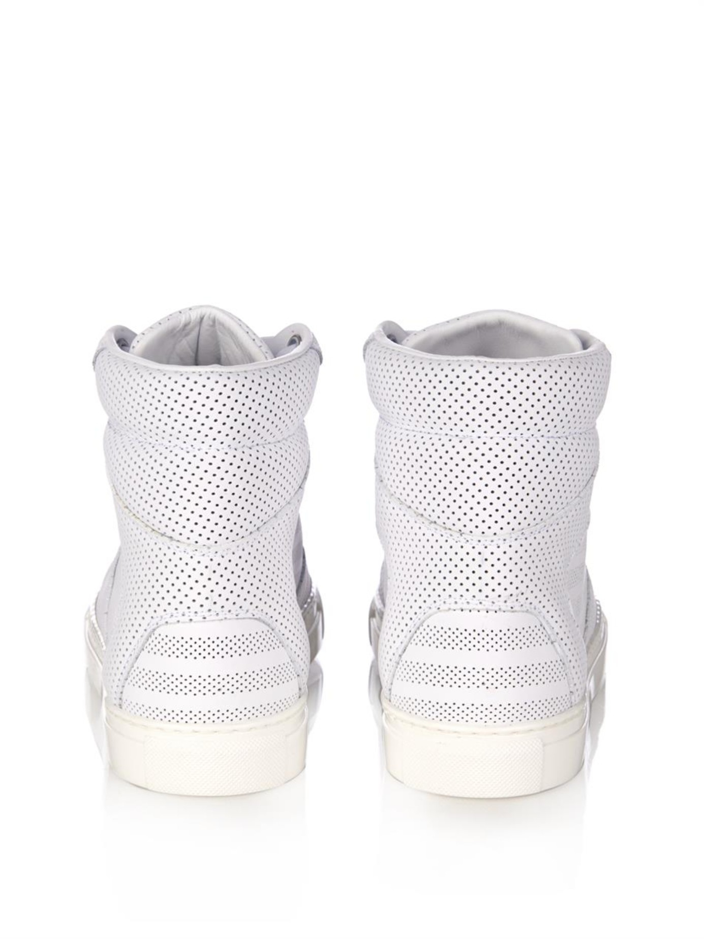 Balenciaga Leather Monochrome Perforated High-Top Trainers in White | Lyst