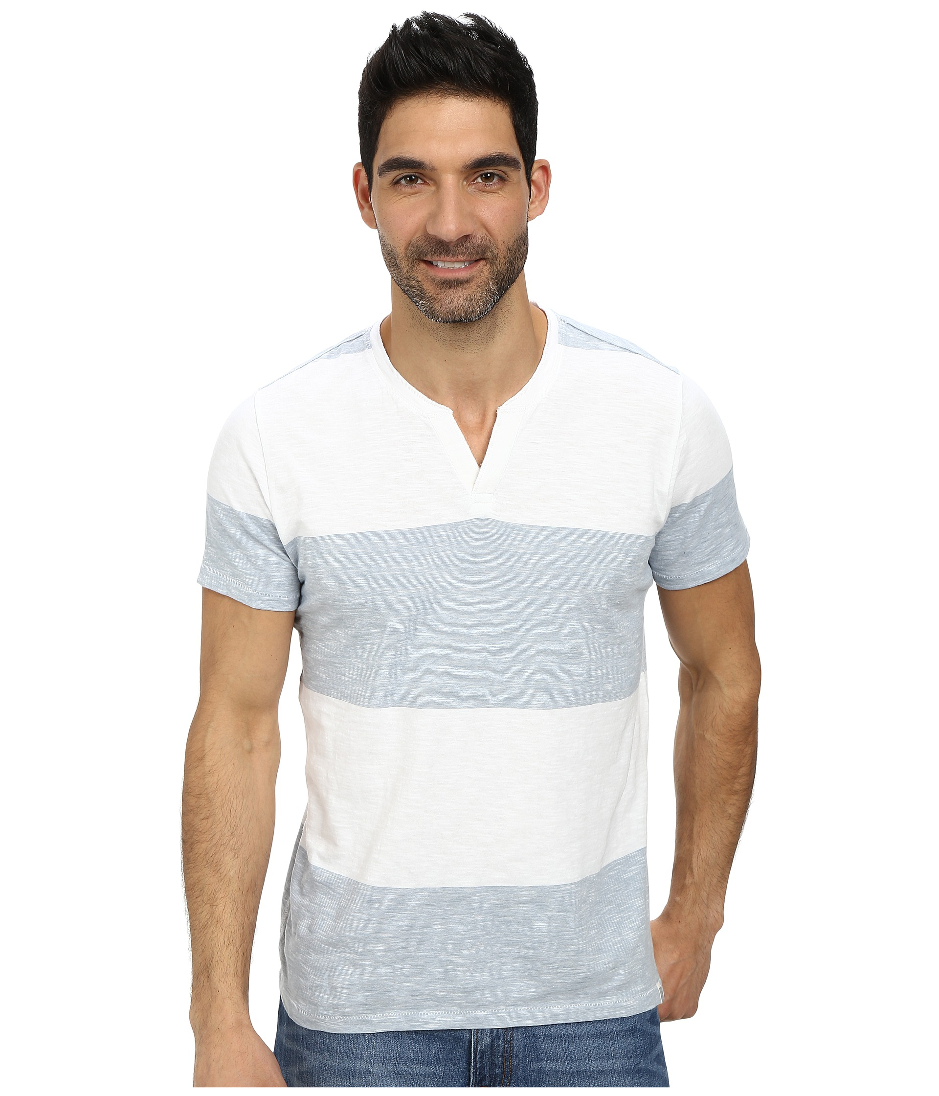 DKNY Short Sleeve Solid/feeder Stripe Vneck Henley in Blue for Men Lyst