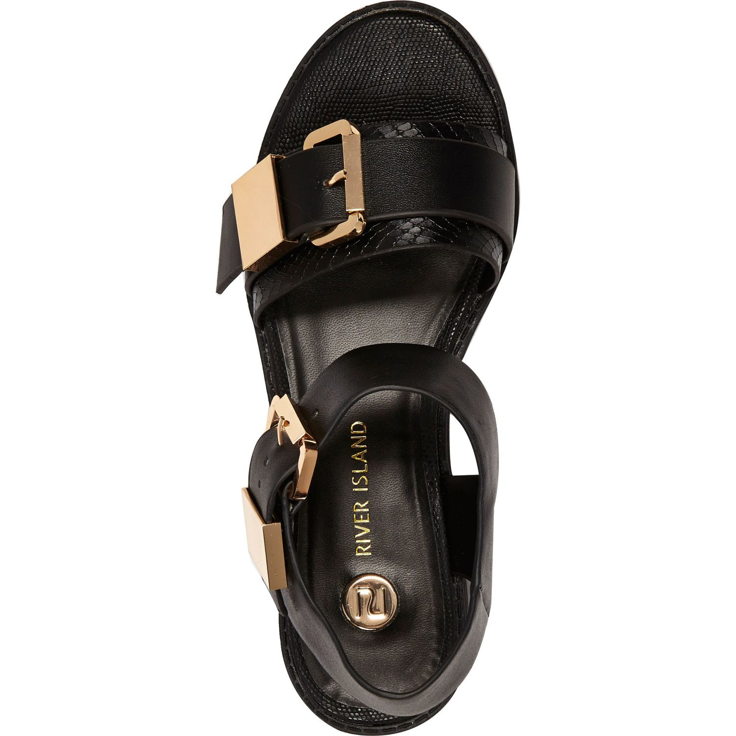 River Island Black Double Buckle Chunky Cleated Sandals Lyst