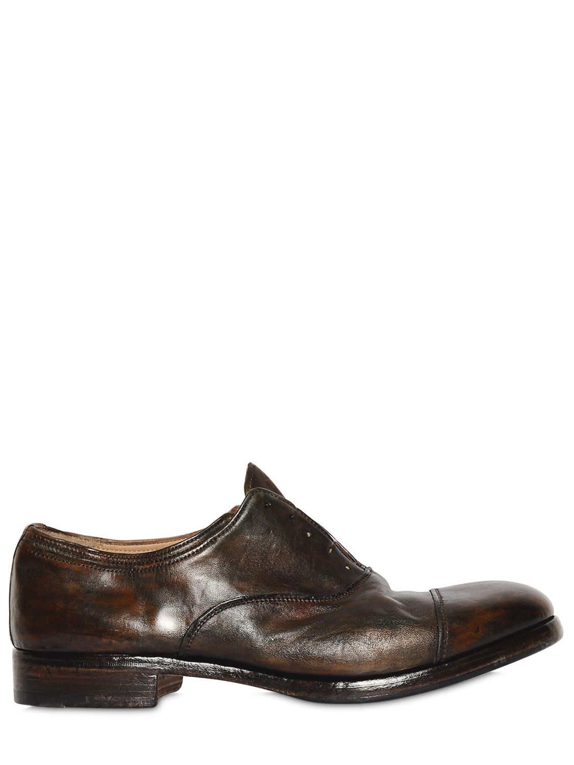 leather laceless shoes