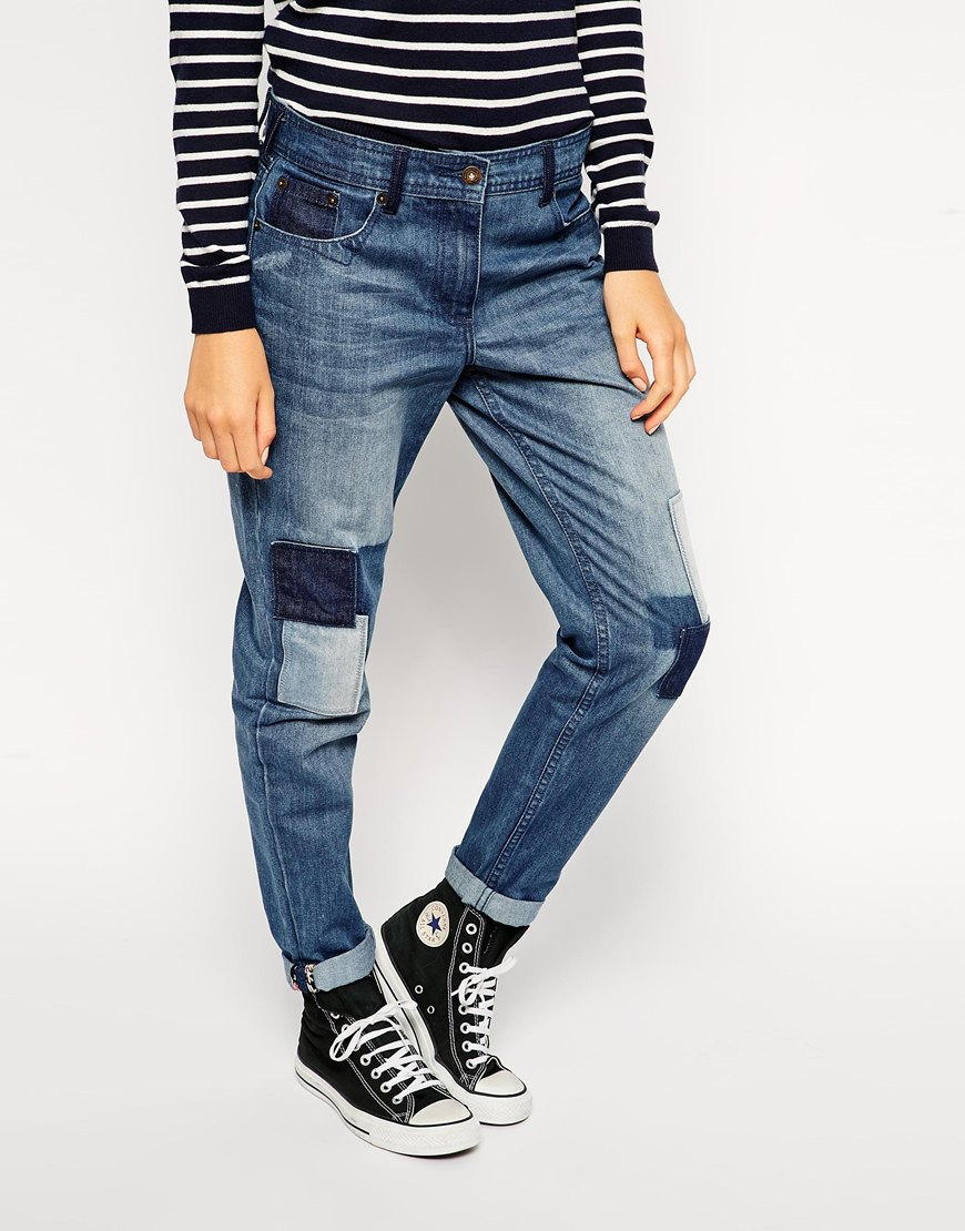 blue jeans with patches