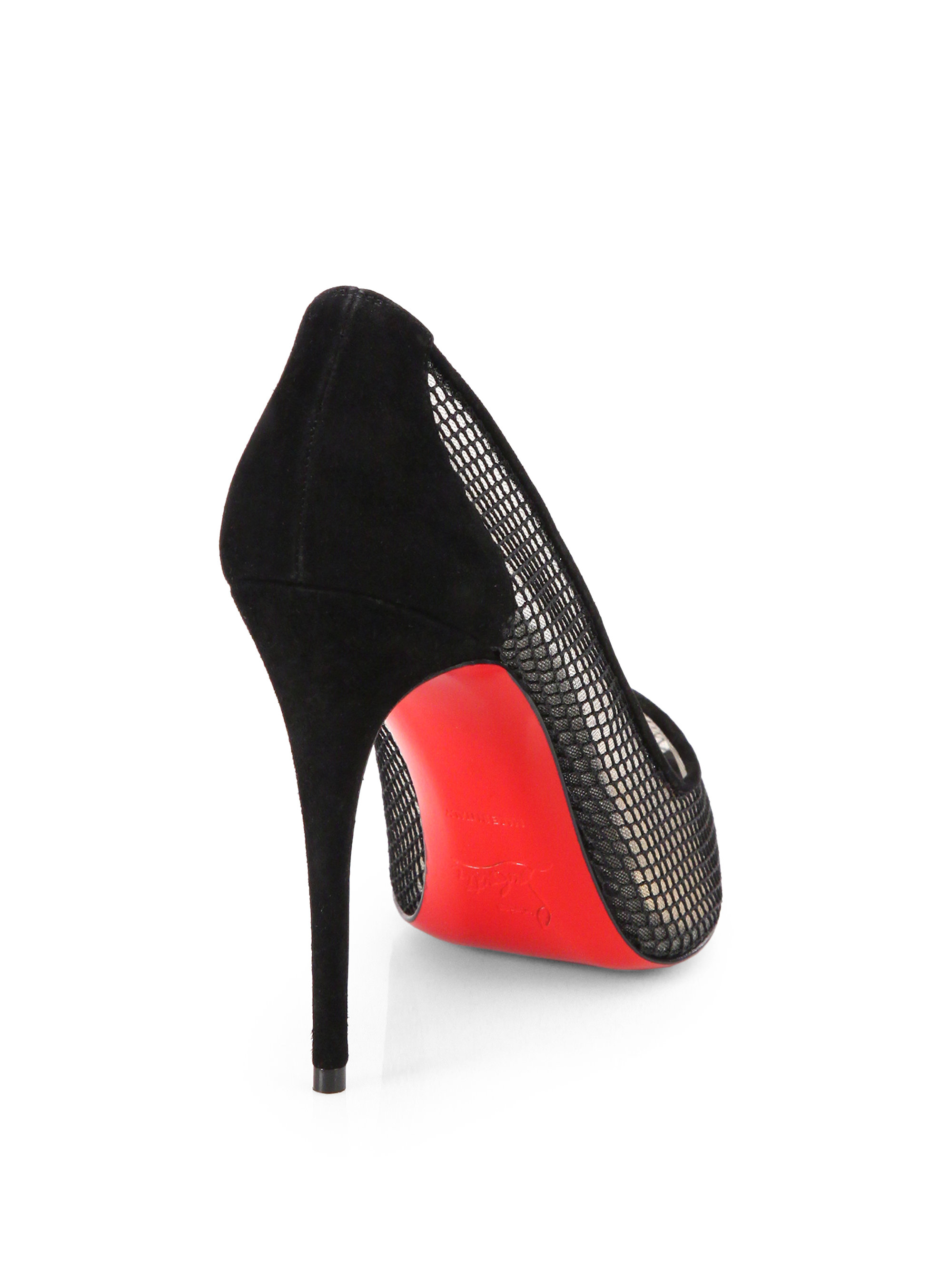 Christian Louboutin Follies Resille Fishnet Suedepumps in Black | Lyst
