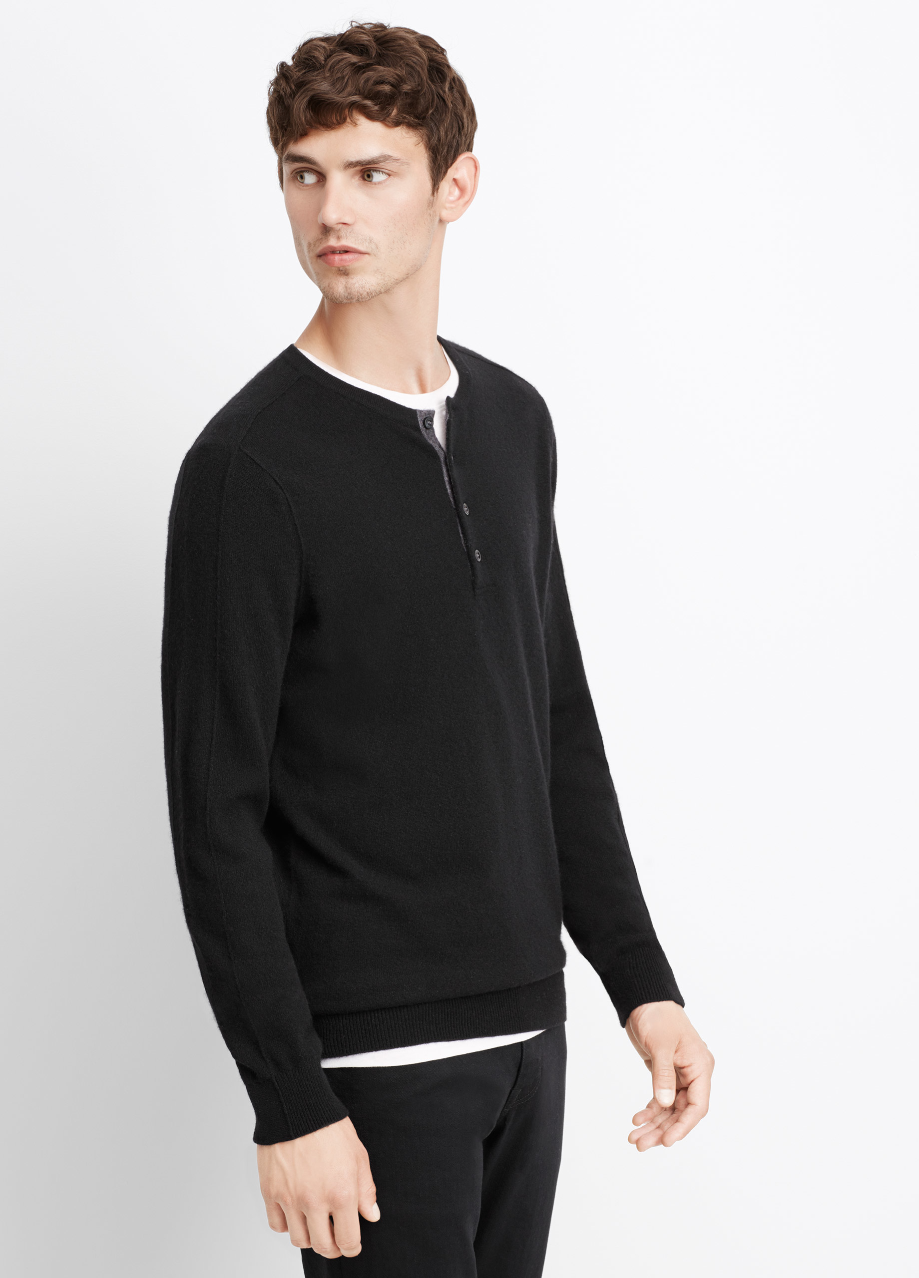 Lyst - Vince Cashmere Henley Sweater in Black for Men