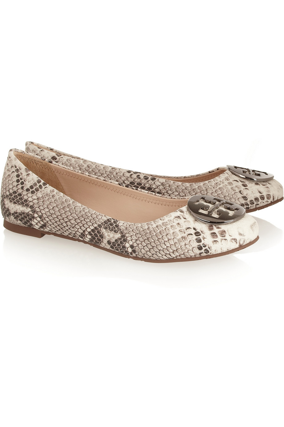 Tory Burch Reva Snake-Effect Leather Ballet Flats in Natural | Lyst