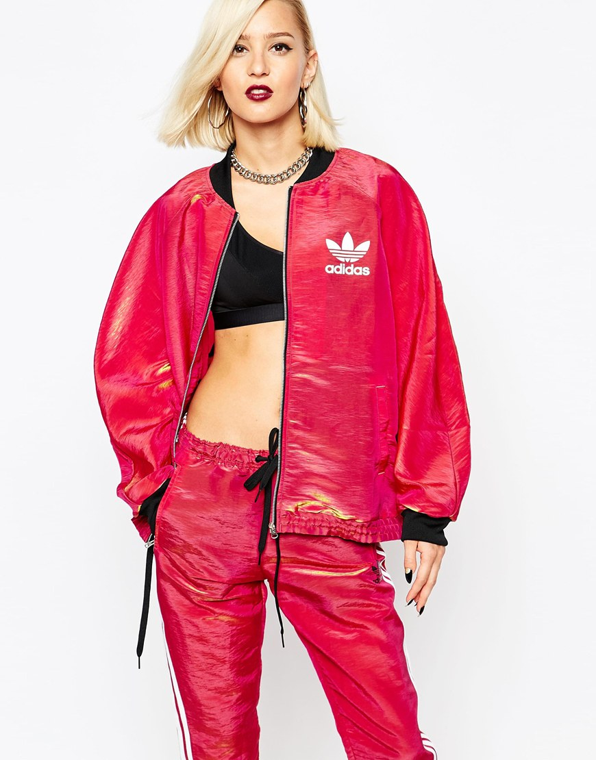adidas Originals Rita Ora Crew Zip Front Jacket In Space Metallic in Red -  Lyst