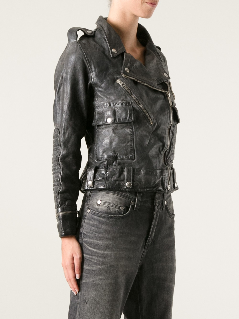 Golden Goose Deluxe Brand Worn Leather Biker Jacket in Black - Lyst