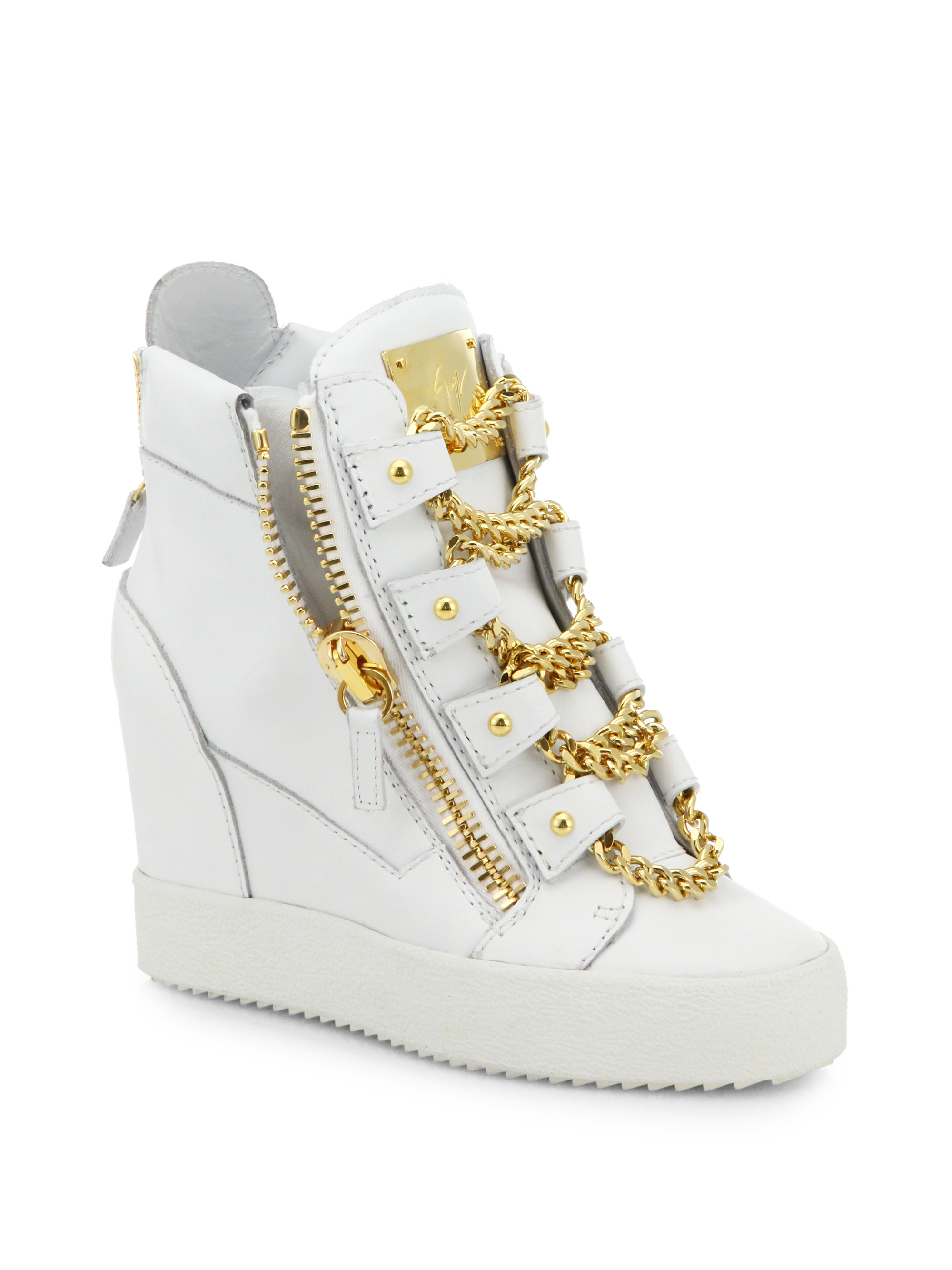 white and gold wedge sneakers
