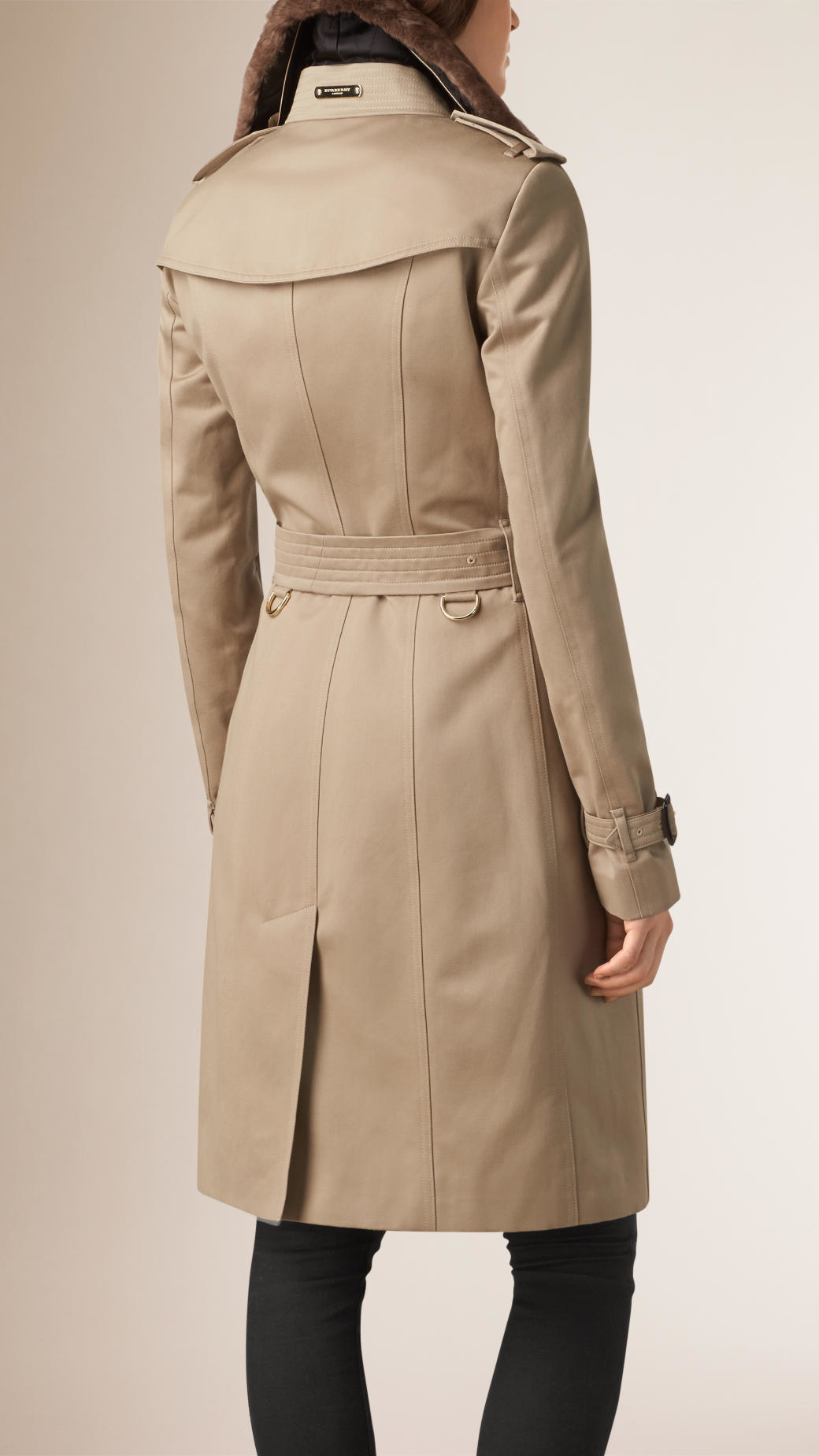 Burberry Fur Collar Cotton Trench Coat in Brown - Lyst