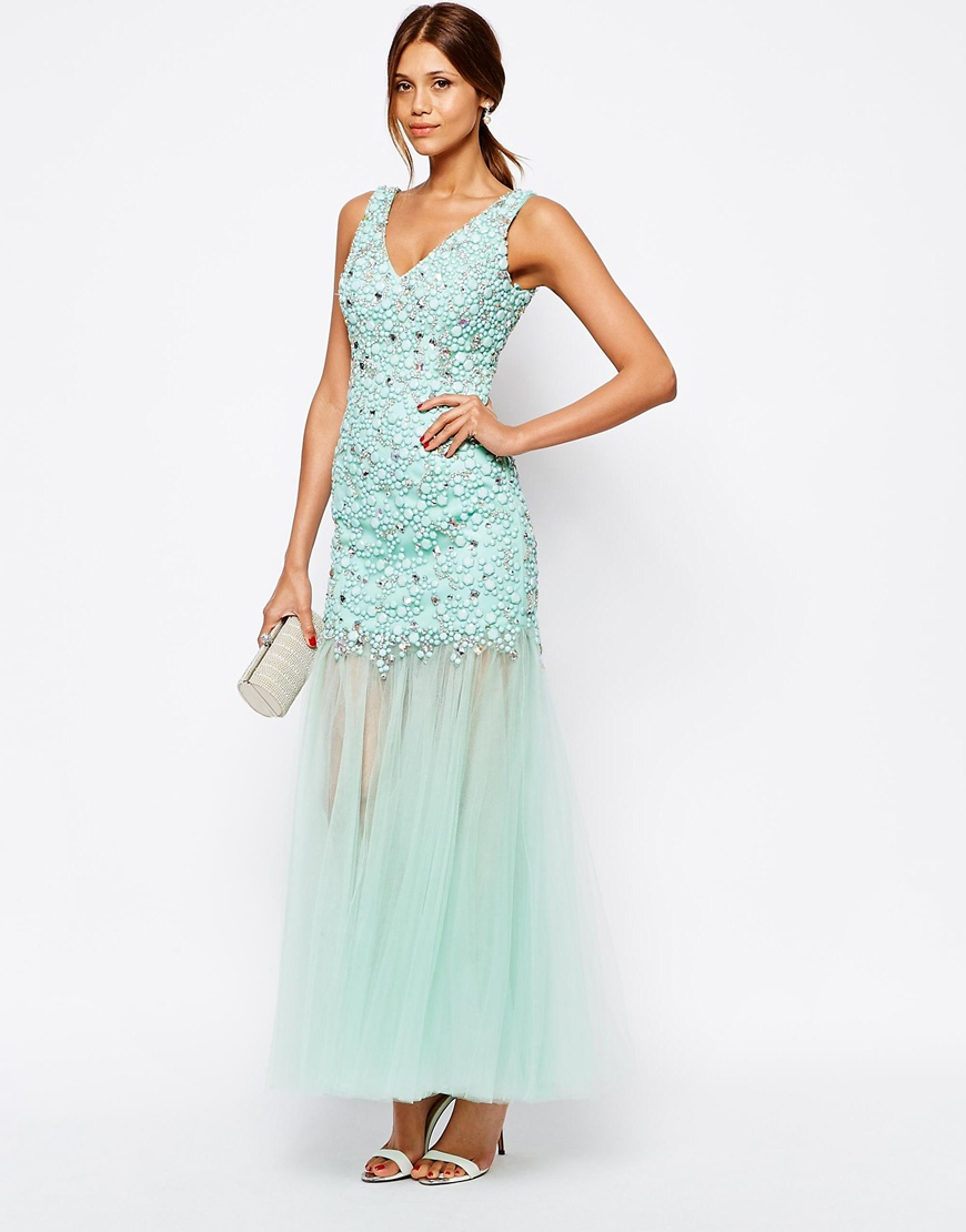 heavily embellished maxi dress