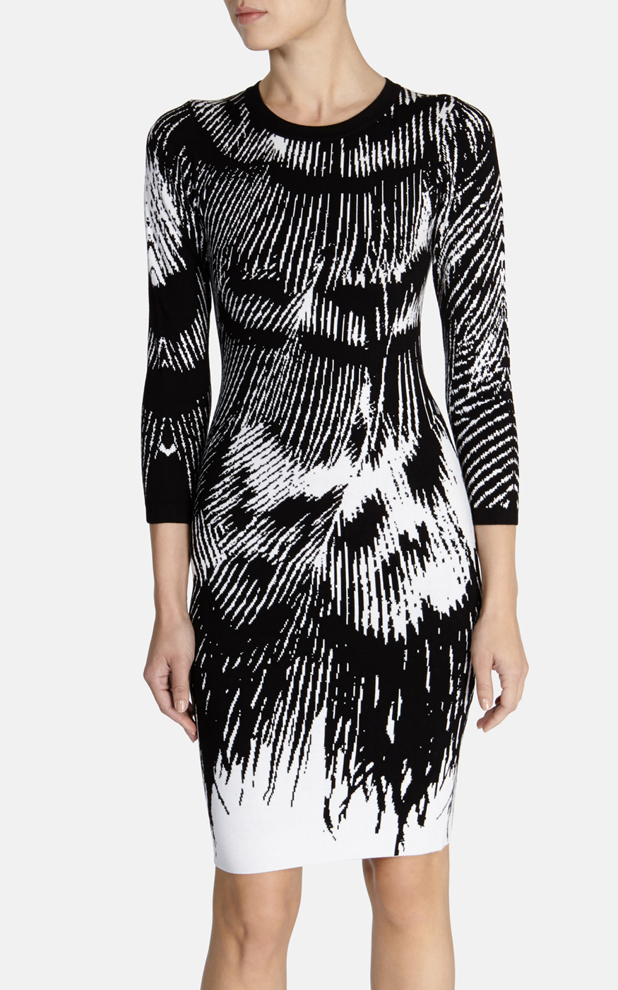Karen millen Stripe Feather Pattern Knit Dress in Black (Multi) Lyst