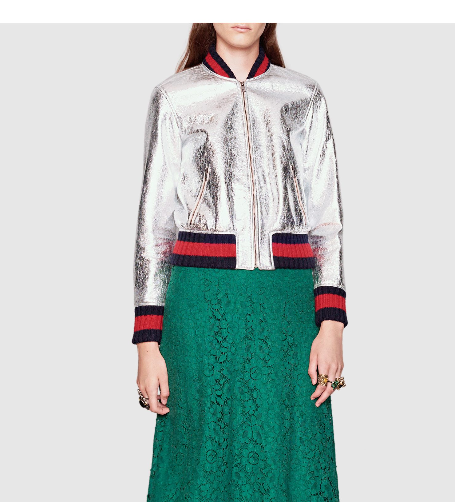 gucci silver bomber jacket