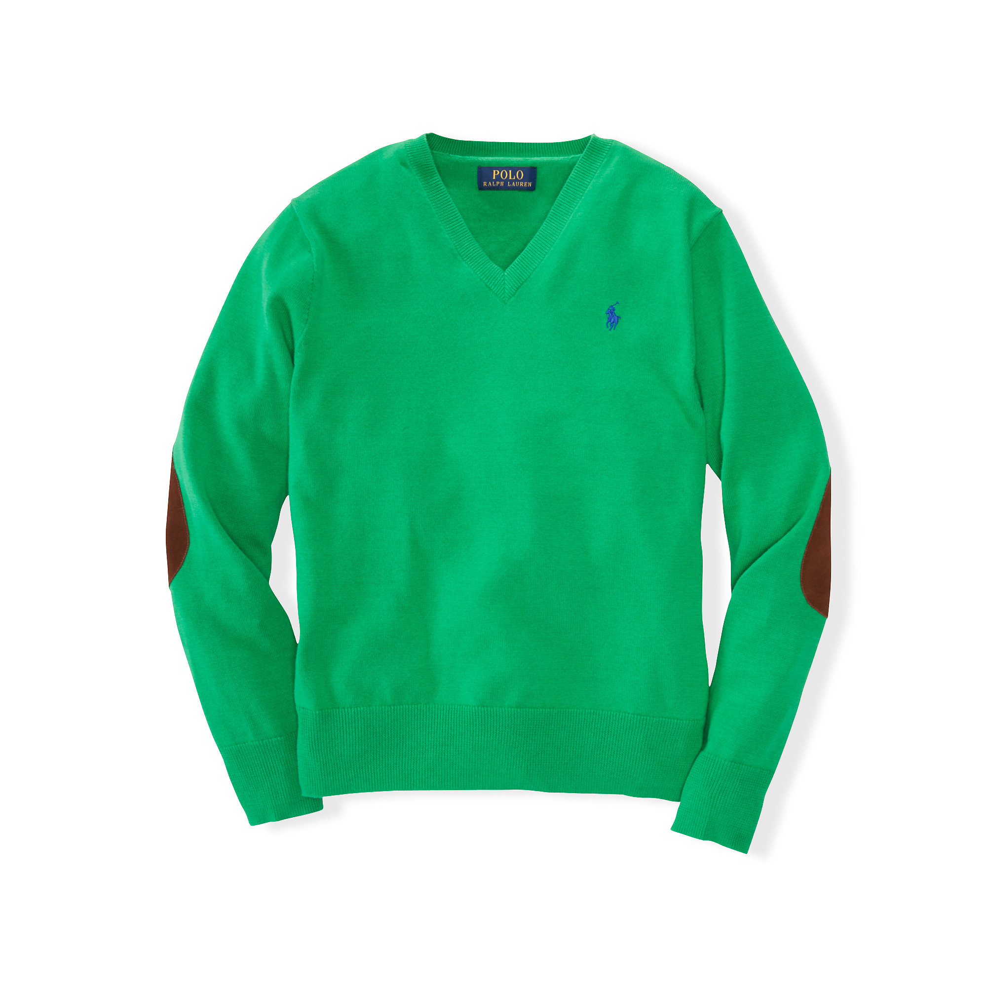 Ralph lauren Elbow-patch Cotton Sweater in Green | Lyst