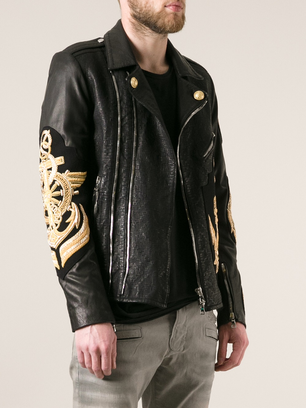 Lyst - Balmain Fox Fur Collar Jacket in Black for Men