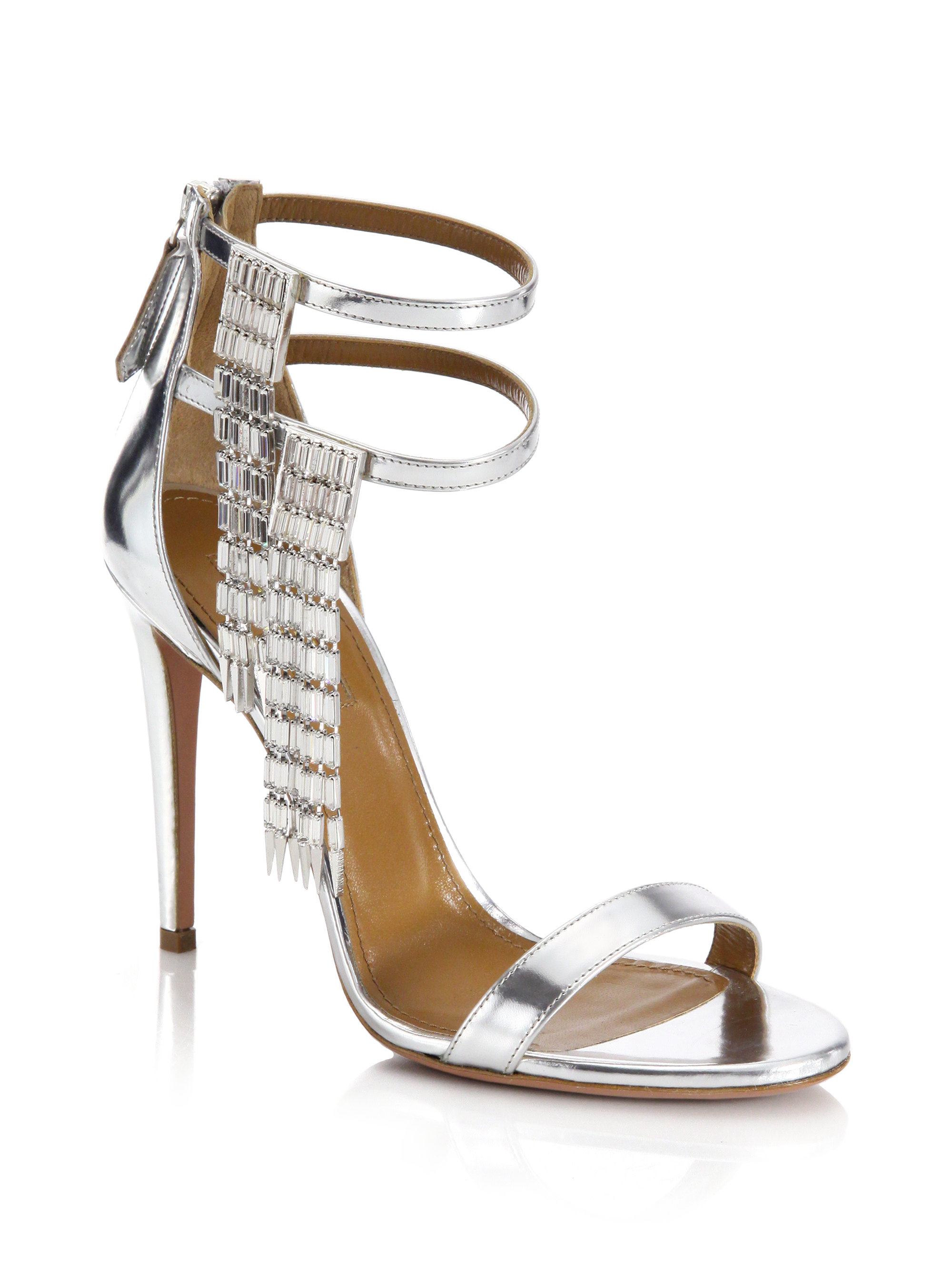 Lyst - Aquazzura My Desire Metallic Leather Jeweled Sandals in Metallic