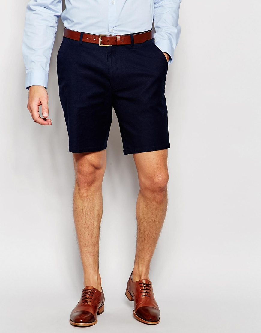 Asos Slim Tailored Shorts In Navy Washed Cotton - Navy in Blue for ...
