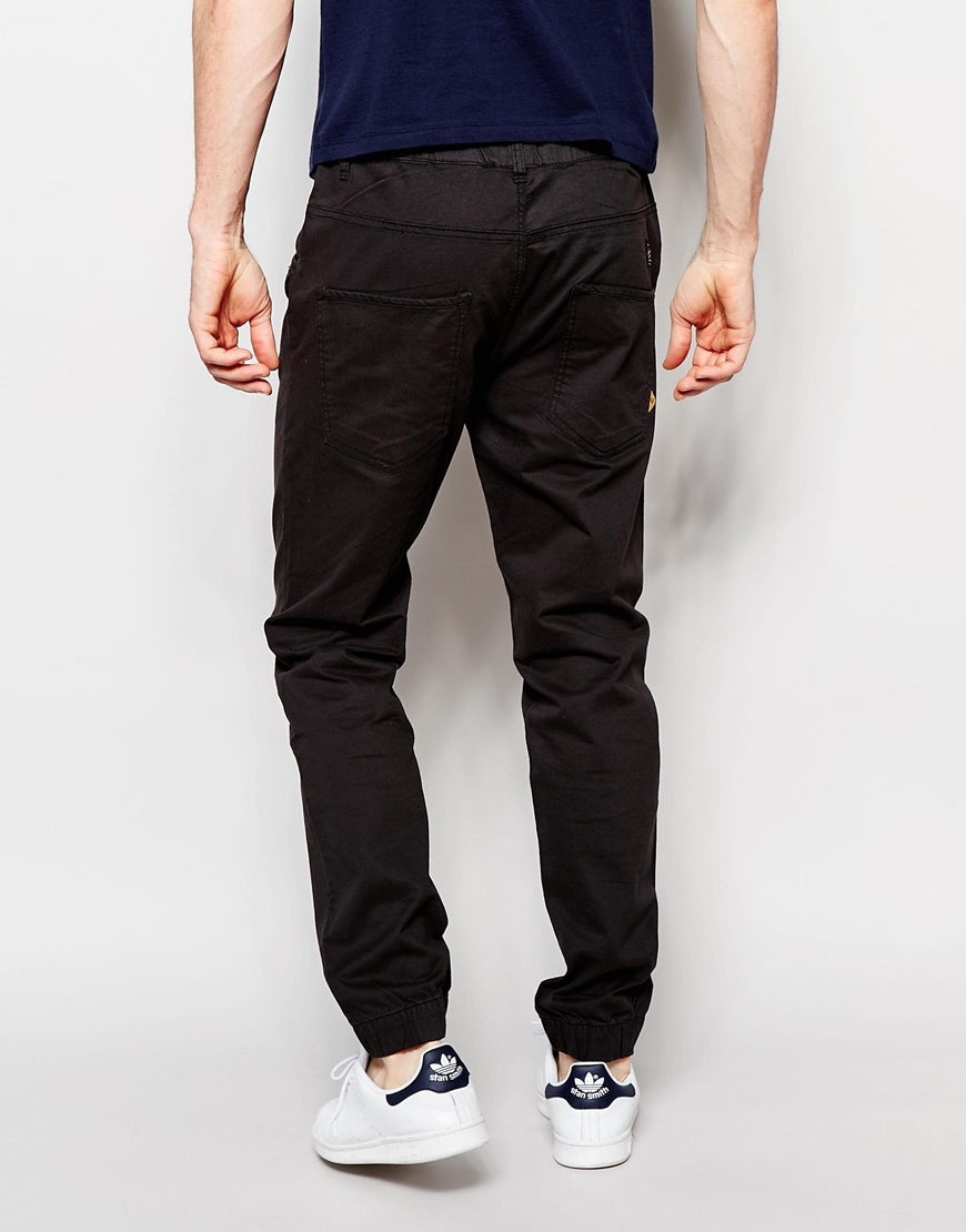 Solid Cuffed Chinos In Straight Fit in Blue for Men - Lyst