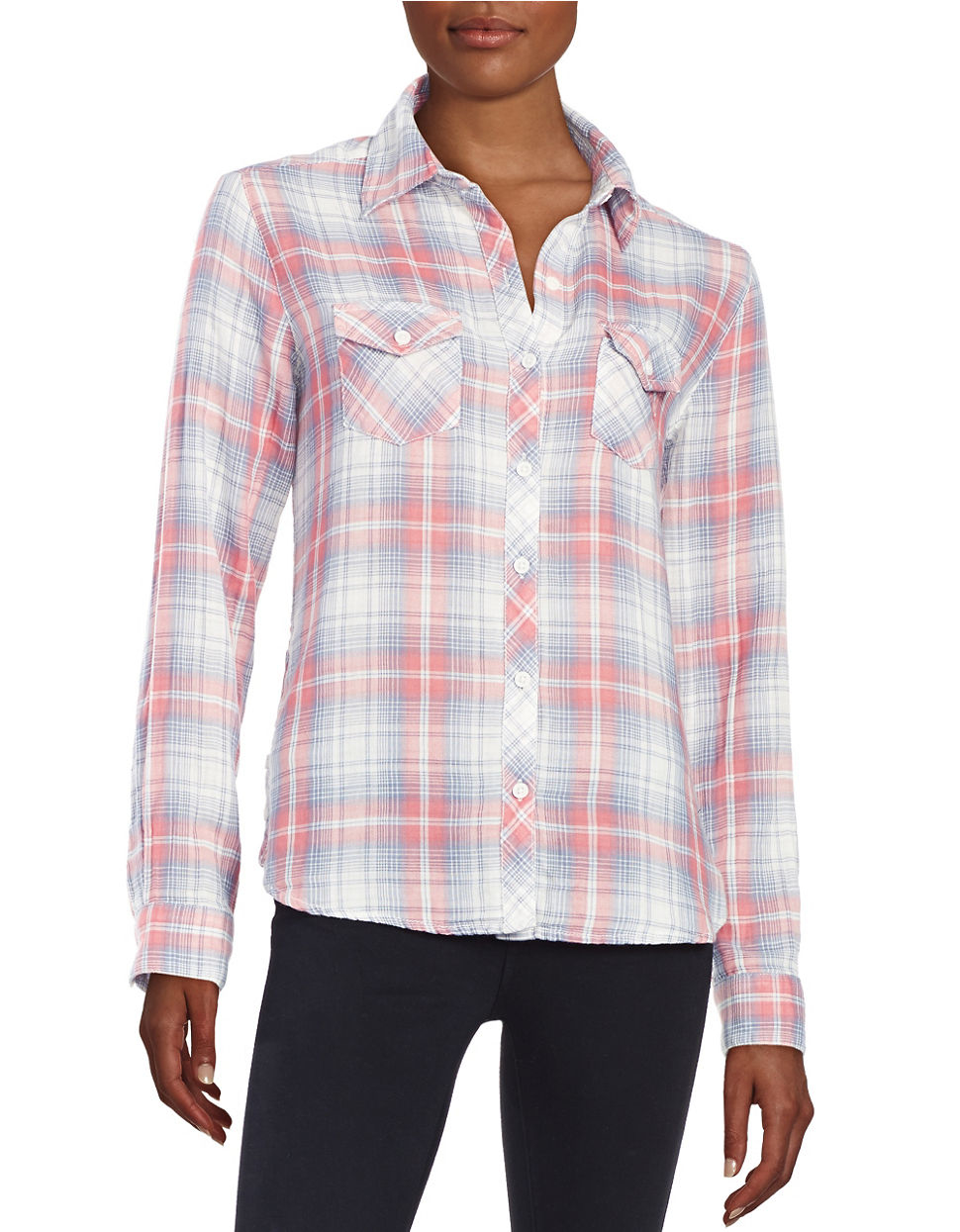 Beach lunch lounge Plaid Button-front Blouse in Pink | Lyst