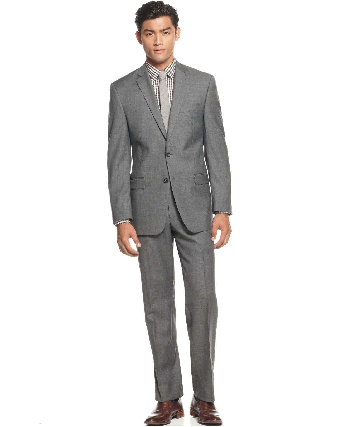 calvin klein sharkskin grey suit