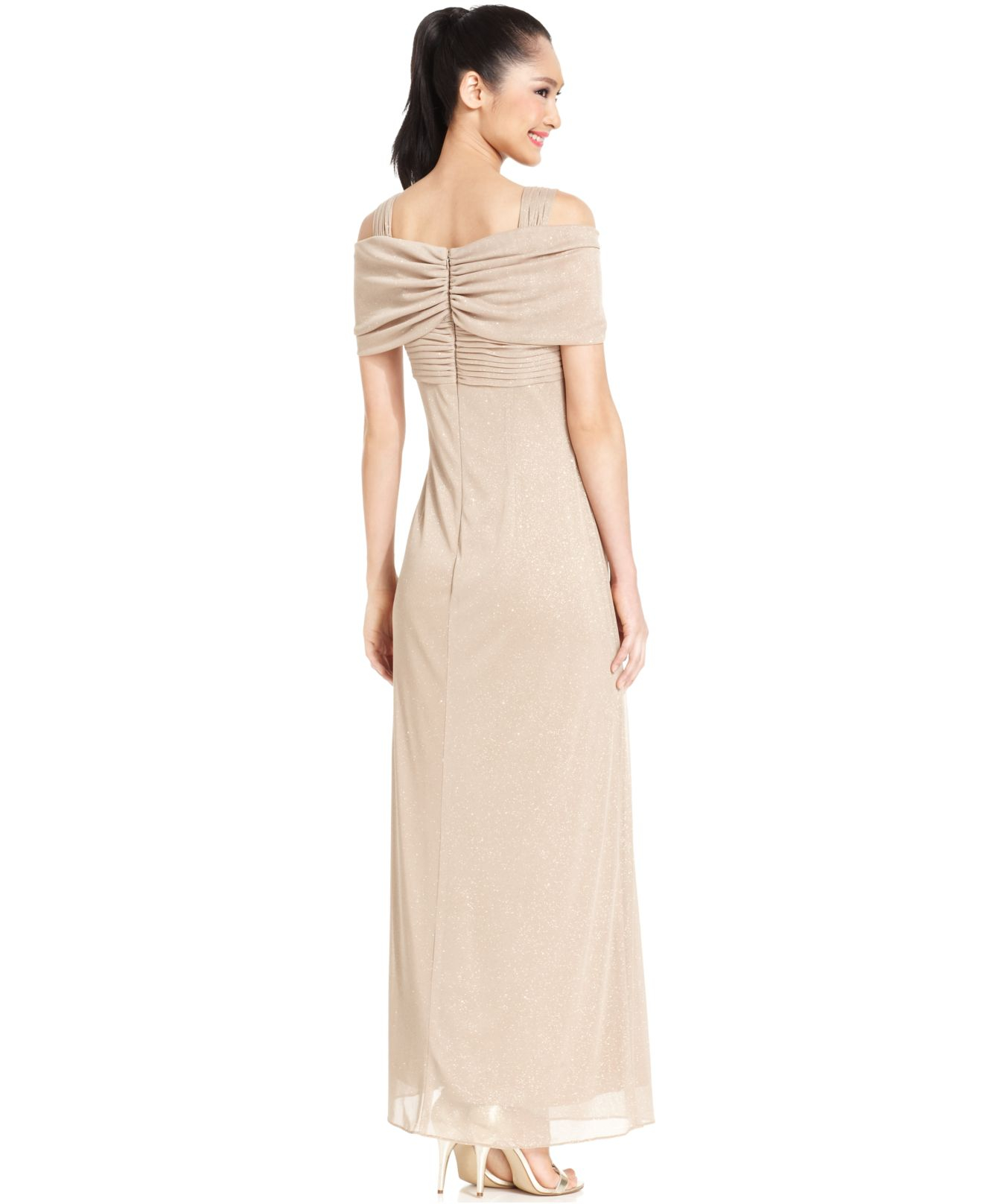 Alex Evenings Sparkling Draped Cold-Shoulder Gown (Petite) at Von Maur