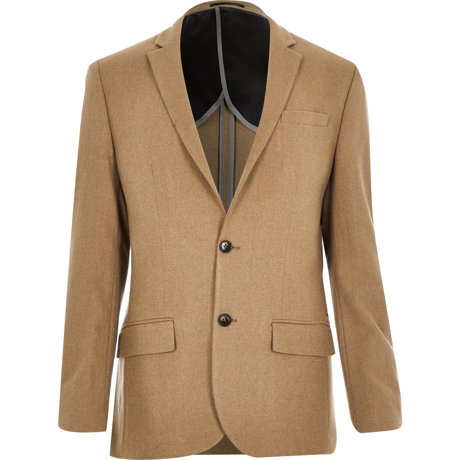River island Camel Brown Wool-blend Slim Blazer in Brown for Men | Lyst