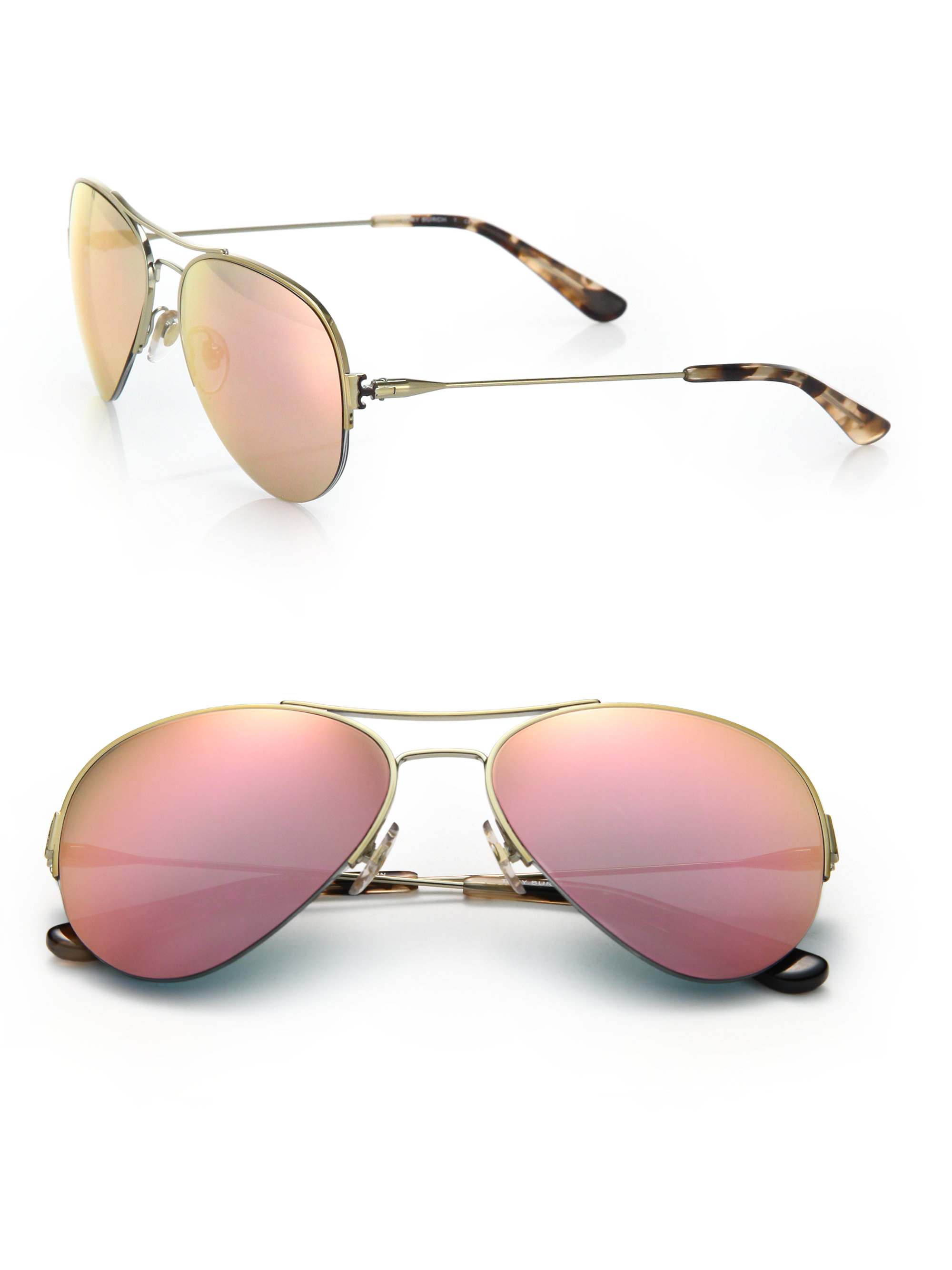 Tory Burch Mirrored Lens Aviator Sunglasses in Metallic | Lyst