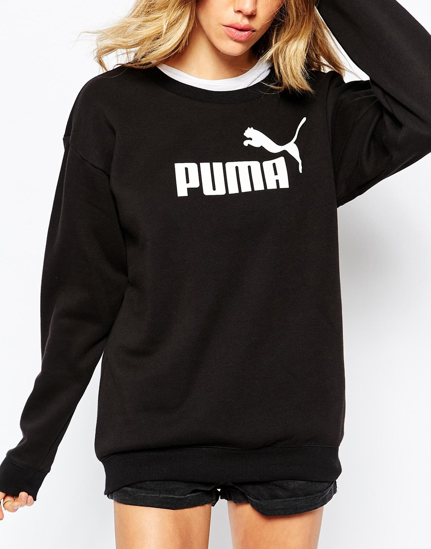 PUMA Logo Crew Neck Sweatshirt in Black - Lyst