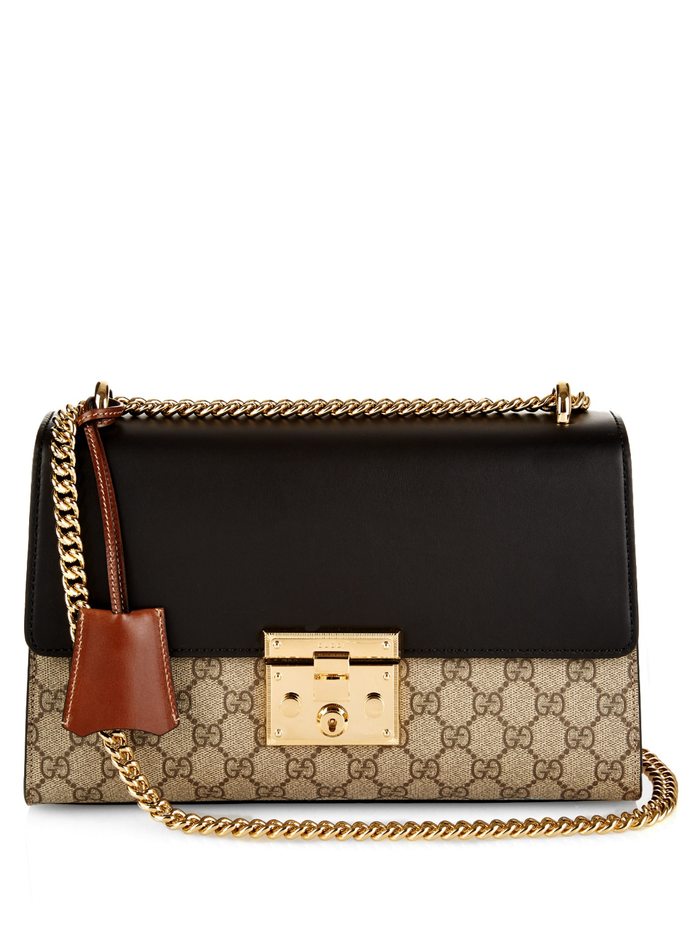 Lyst - Gucci Padlock Leather And Canvas Shoulder Bag in Black
