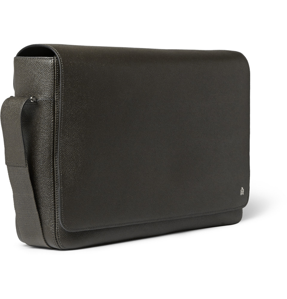 gray leather messenger bag