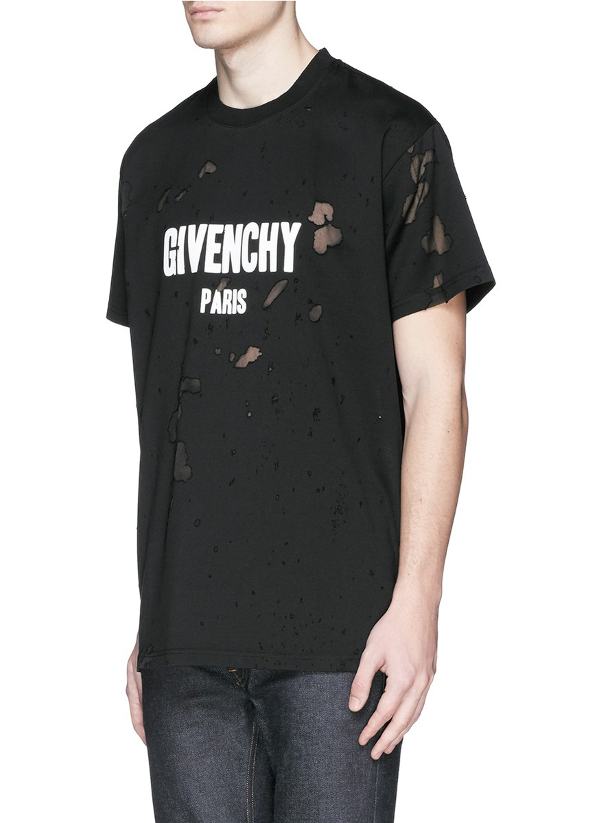 in terms of Korea Temptation Givenchy Logo-Print Distressed Cotton T-Shirt in Black for Men | Lyst