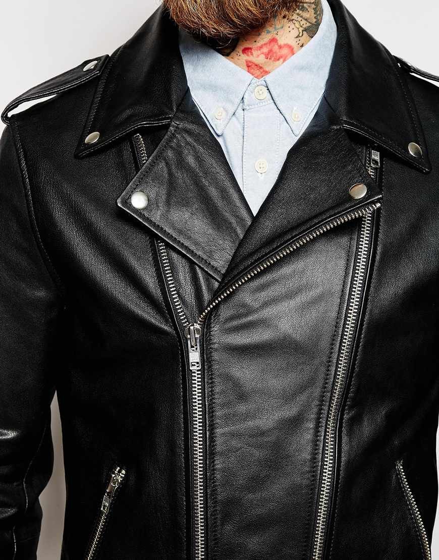 ASOS Leather Biker Jacket With Belt In Black for Men Lyst
