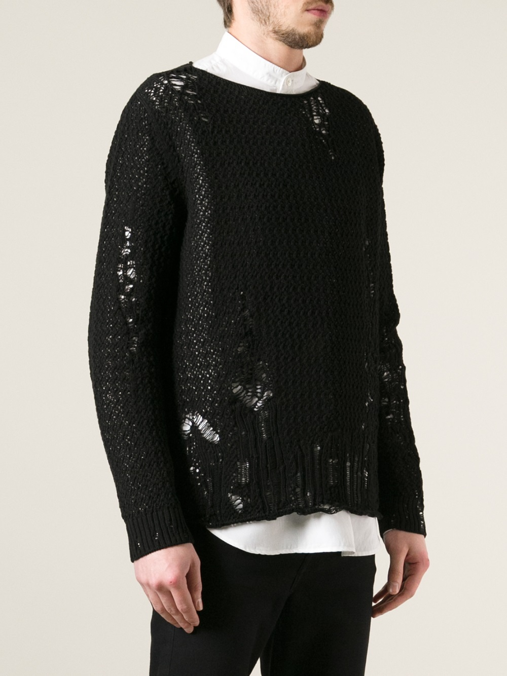 Alexander McQueen Distressed Sweater in Black for Men - Lyst