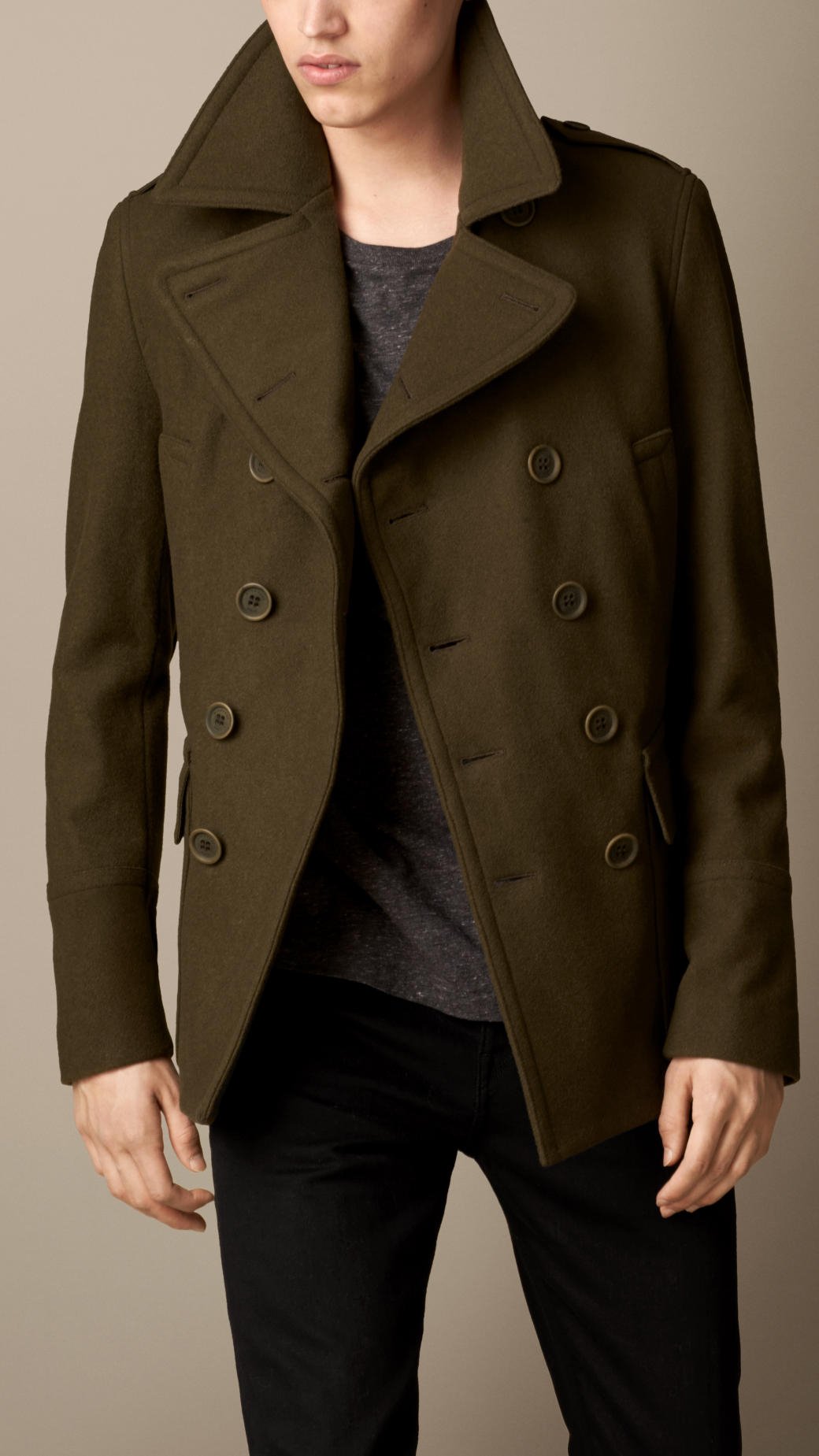 Burberry Wool Cashmere Pea Coat in Green for Men | Lyst