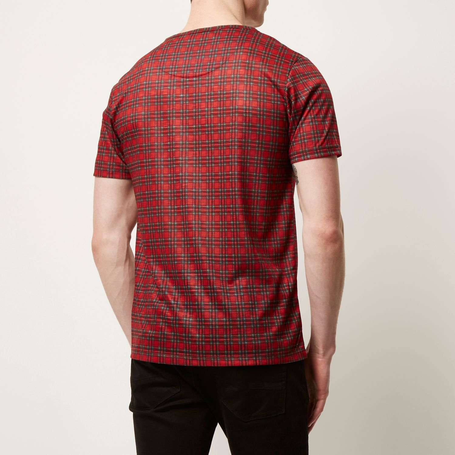 River Island Synthetic Bright Red Plaid Check Tshirt for Men Lyst