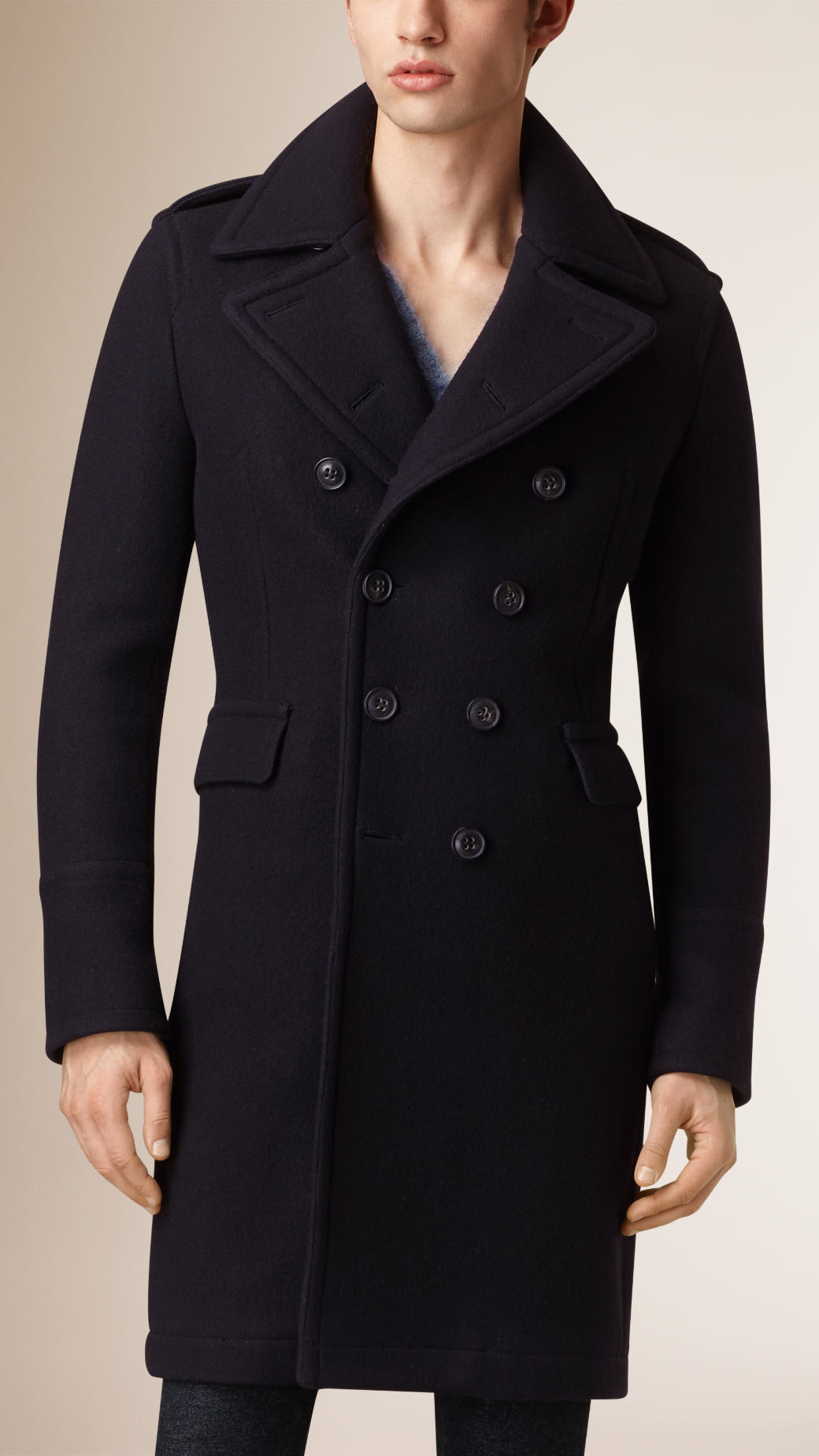 Burberry Wool Blend Military Coat in Navy (Black) for Men | Lyst