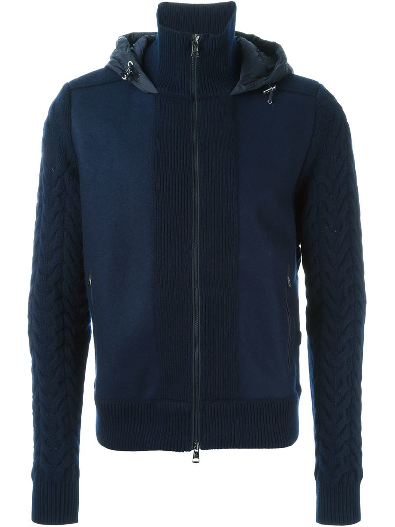 Moncler Knitted Sleeves Jacket in Blue for Men - Lyst