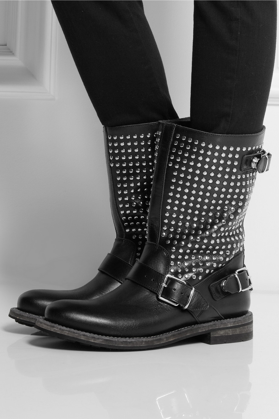 Burberry Studded Leather Biker Boots in 