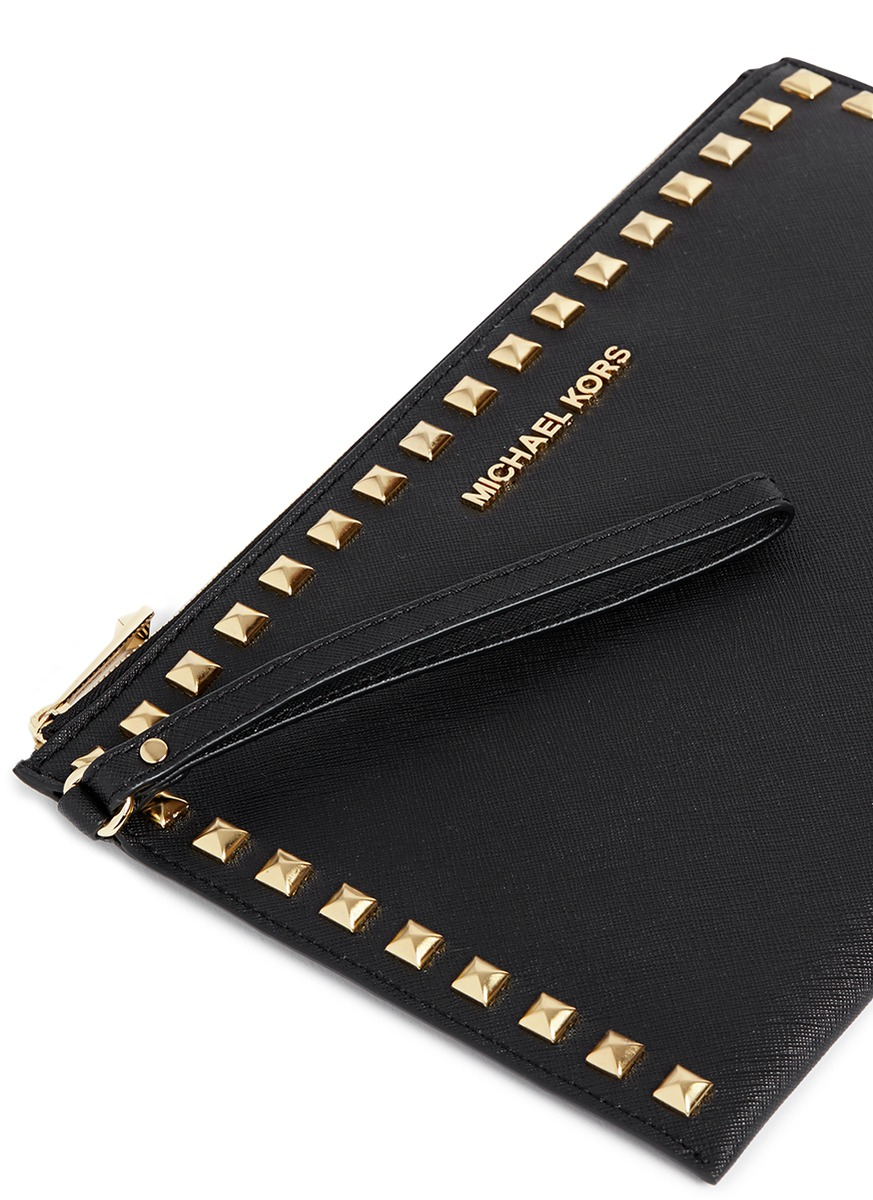 Michael Kors Selma Studded Leather Clutch in Black