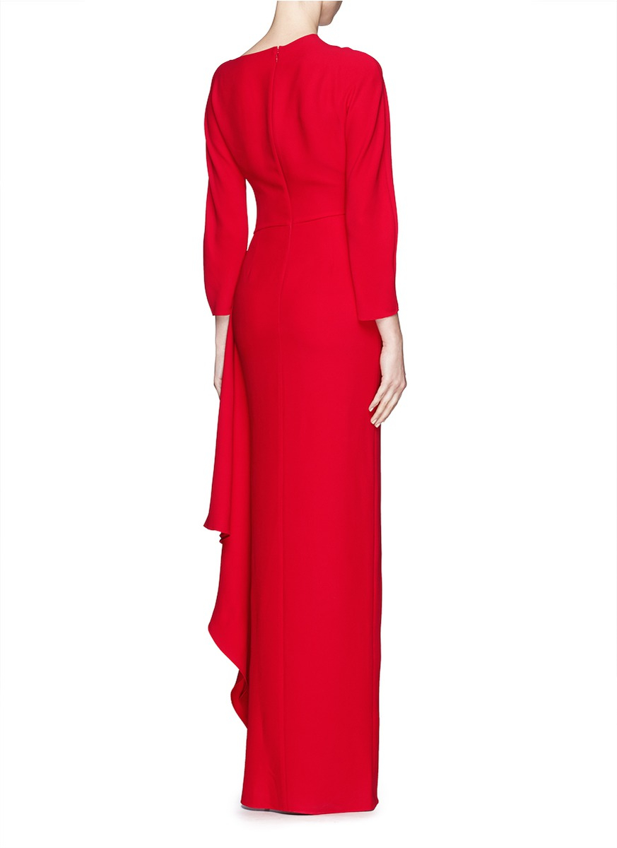 Lyst - Valentino Asymmetric Neckline Cascade Ruffle Silk Gown in Red