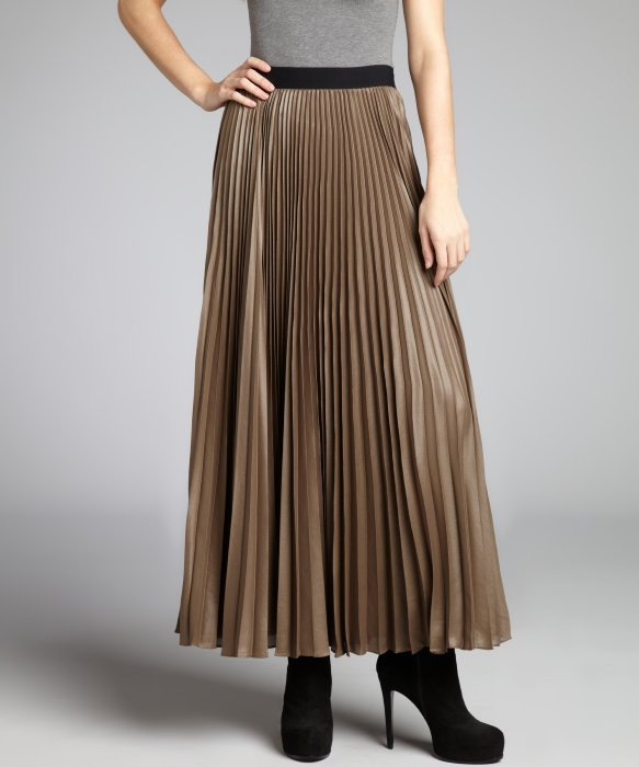 Lyst - Bcbgmaxazria Sandstone Sheen Accordion Pleated Maxi Skirt in Natural
