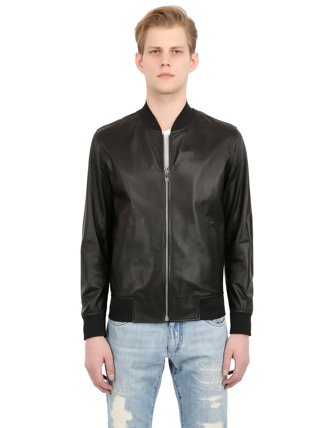perforated leather bomber jacket