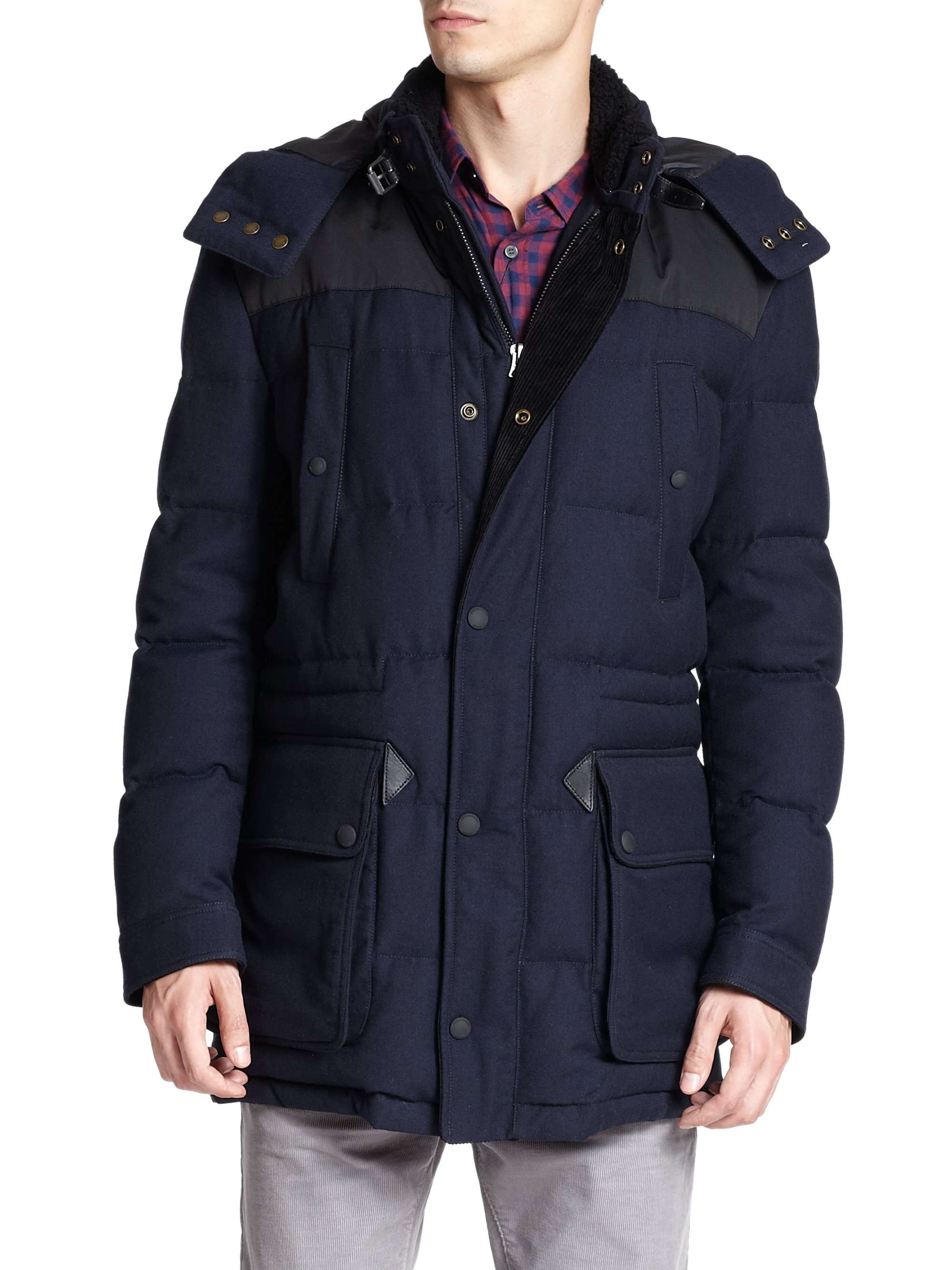 Burberry brit Farris Flannel Puffer Jacket in Blue for Men Lyst