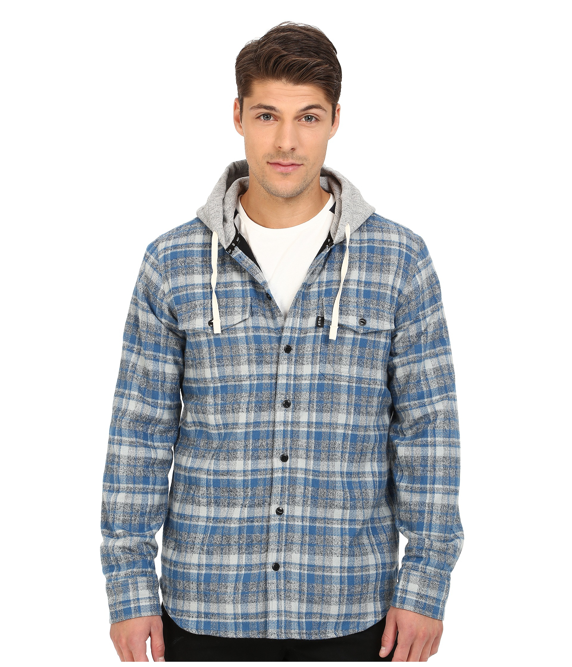 Huf Mason Hooded Flannel Shirt in Blue 