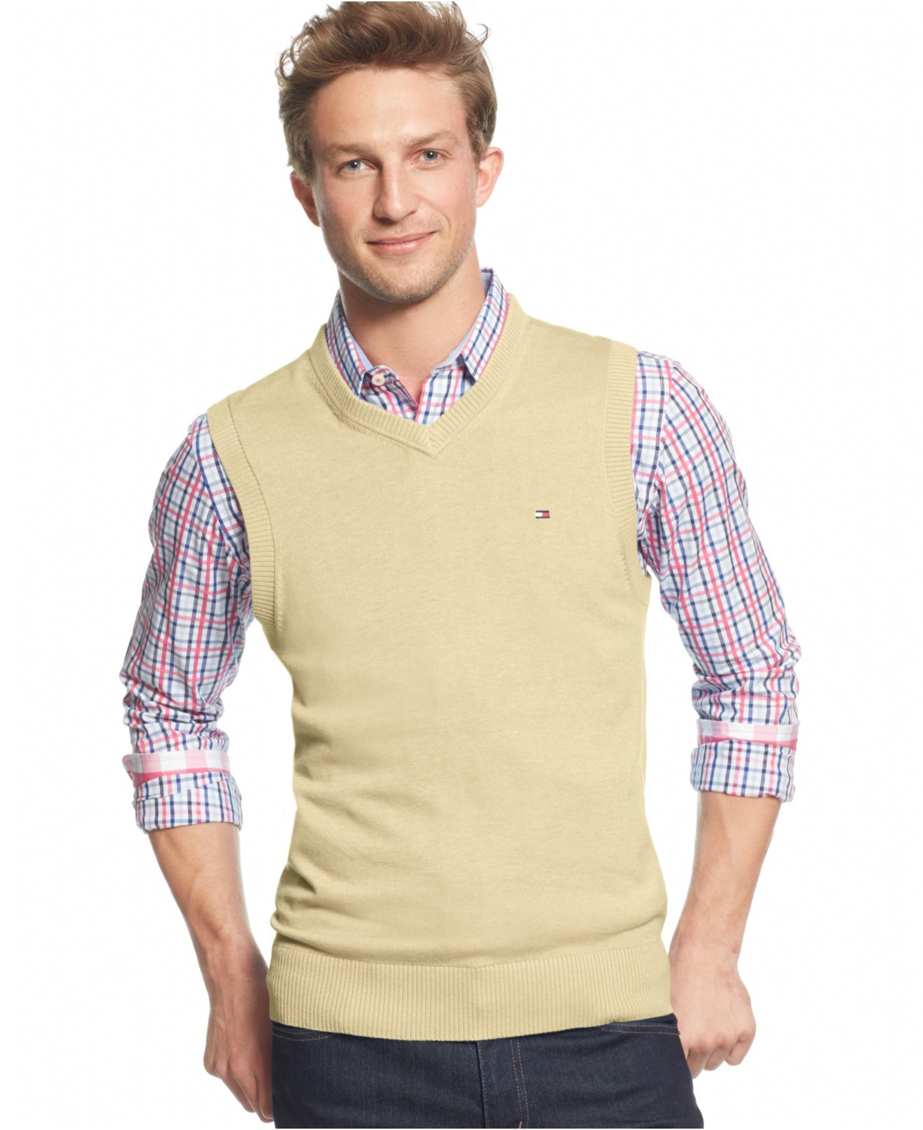 mens checkered v sweaters